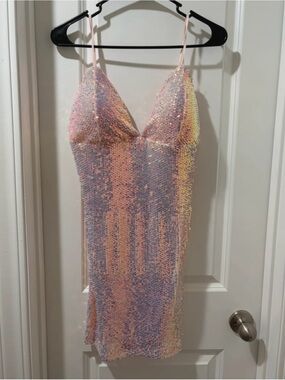 Iridescent Pastel Sequin Slip Dress - Pink Women’s